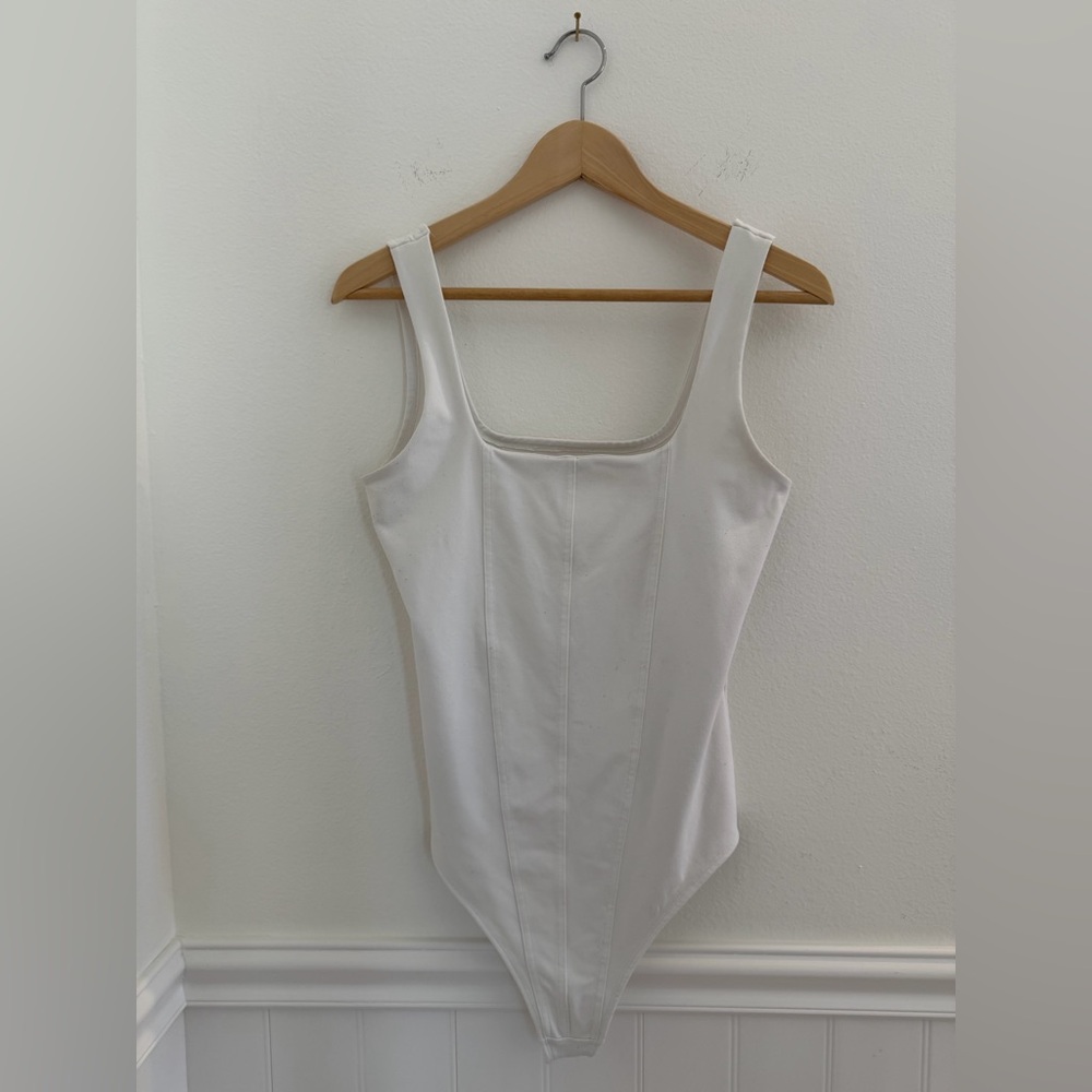 Abercrombie & Fitch Soft A&F Collection White Square Neck Bodysuit - Medium